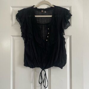 Free People - Black Ruffled Women's Top